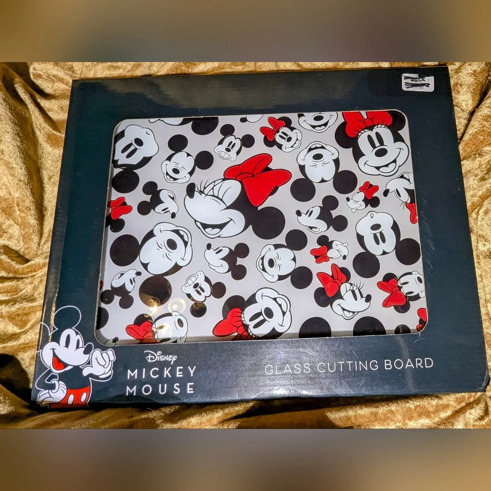 NWT Two Disney Mickey Mouse Mugs and Glass Cutting Board Set - Red, Black, White - Picture 8 of 8